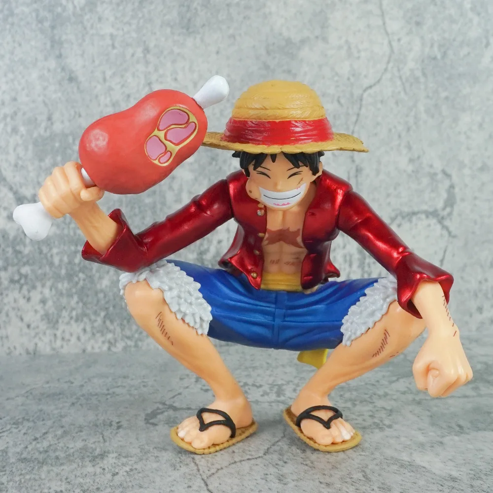 One Pieces Figure monkey d luffy Statue Squat eating meat Version Anime model toys for Decorating