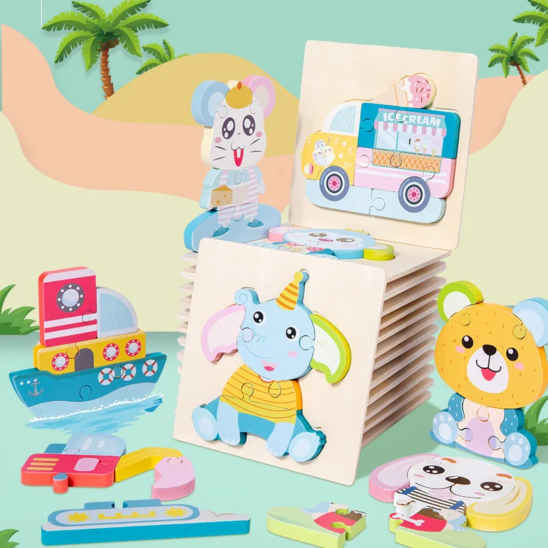 Children Cartoon aron Color Early Education Blocks Toy Wooden 3d Puzzles