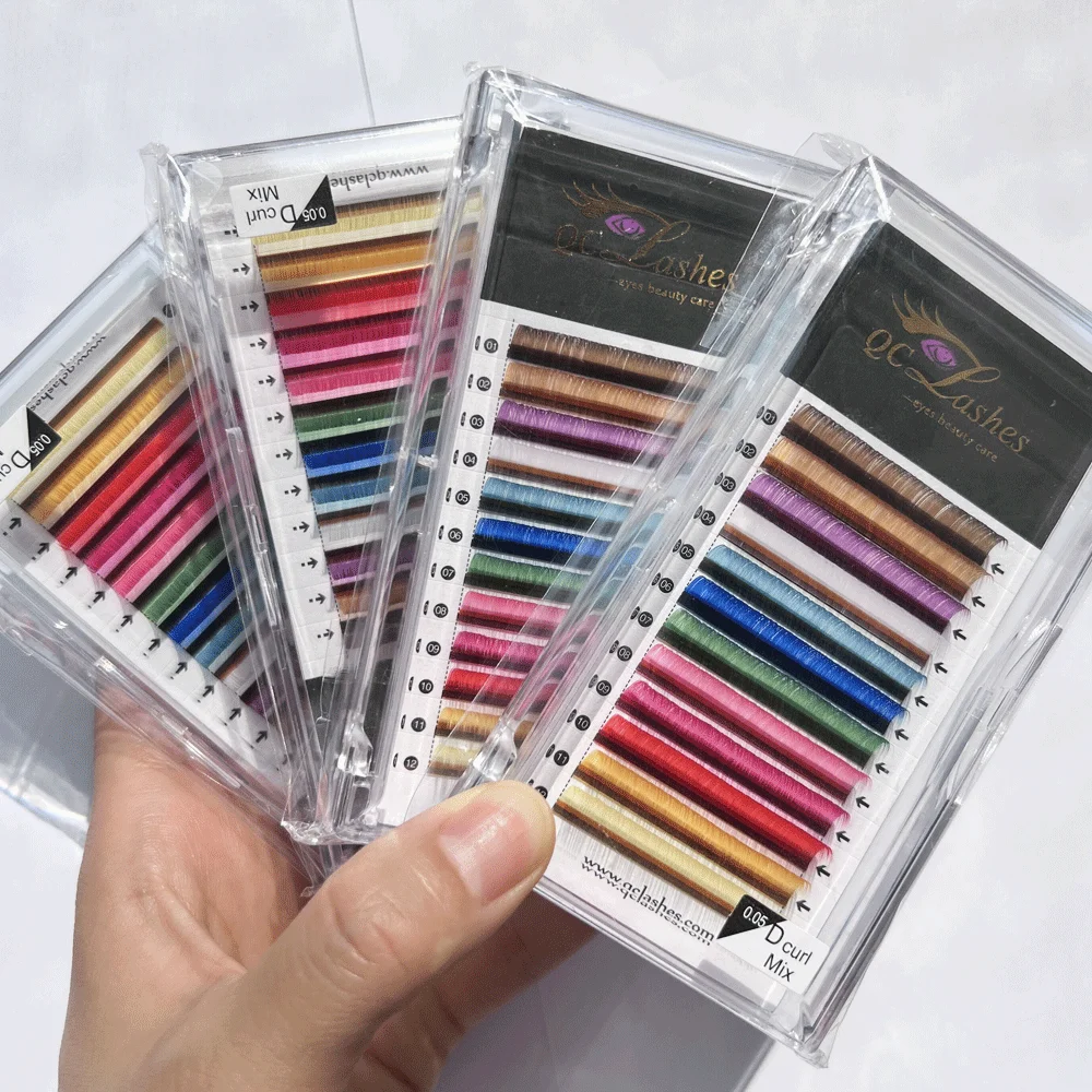 8-25mm Mix Natural Colored Eyelash Extension Pink Red Blue Purple Faux Mink Individual Eye Lash Russian cashmere Volume lashes