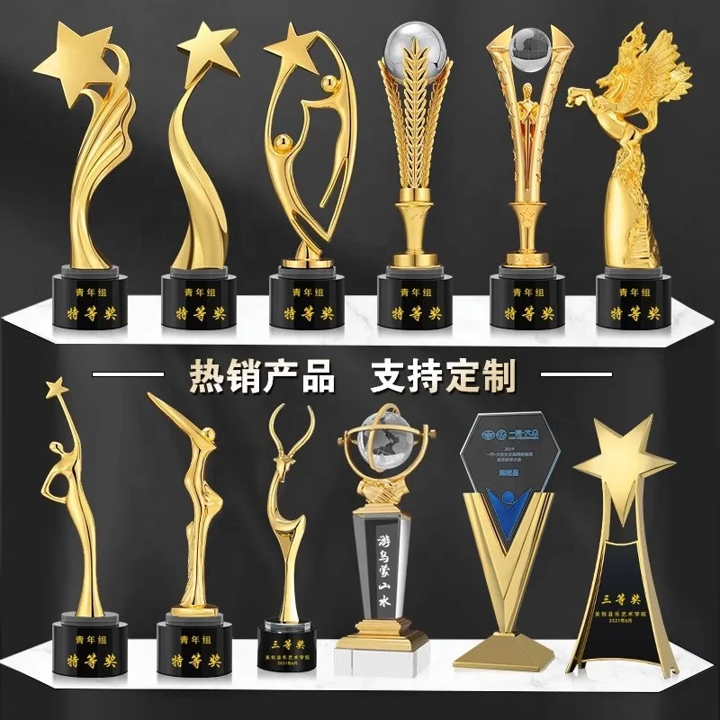 Wholesale Printing Wood Acrylic Crystal Trophy Award Custom Metal Trophy Cup For Business Gift