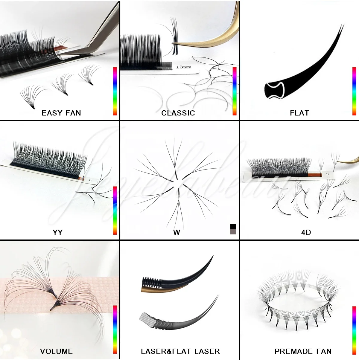 Private label las extension supplies easy fan soft pbt lashes mink easy fan eyelash extensions mixed trays