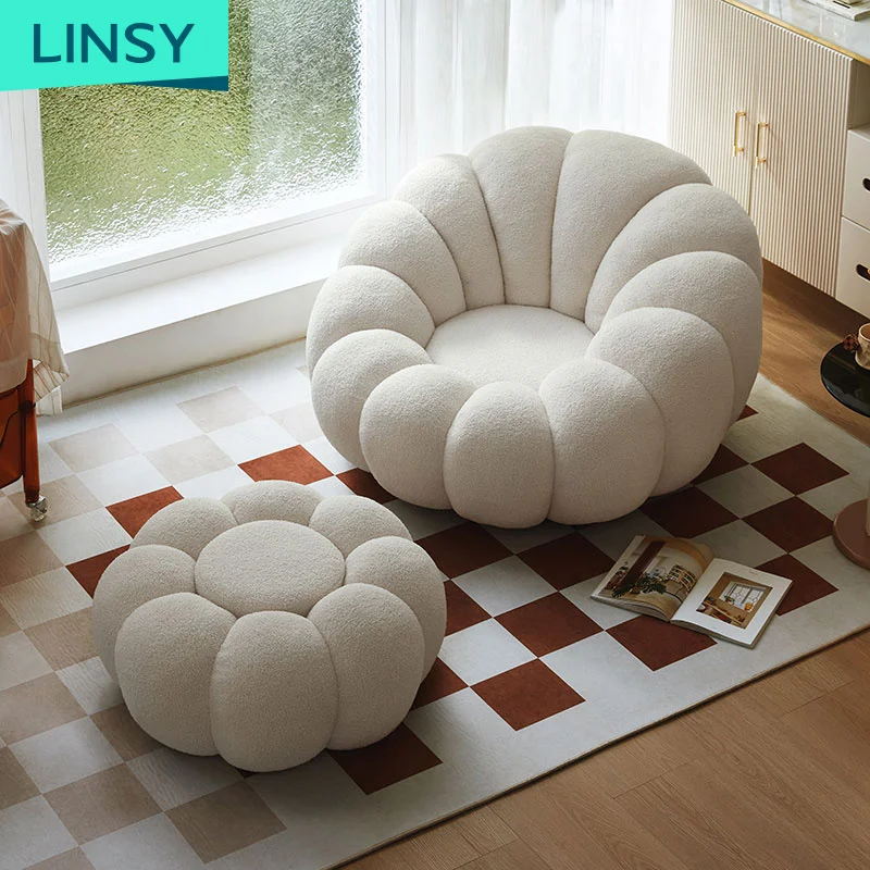 Living room Cream White Bean Bag Sofa Lazy Pumpkin Shaped single lazy plush sofa