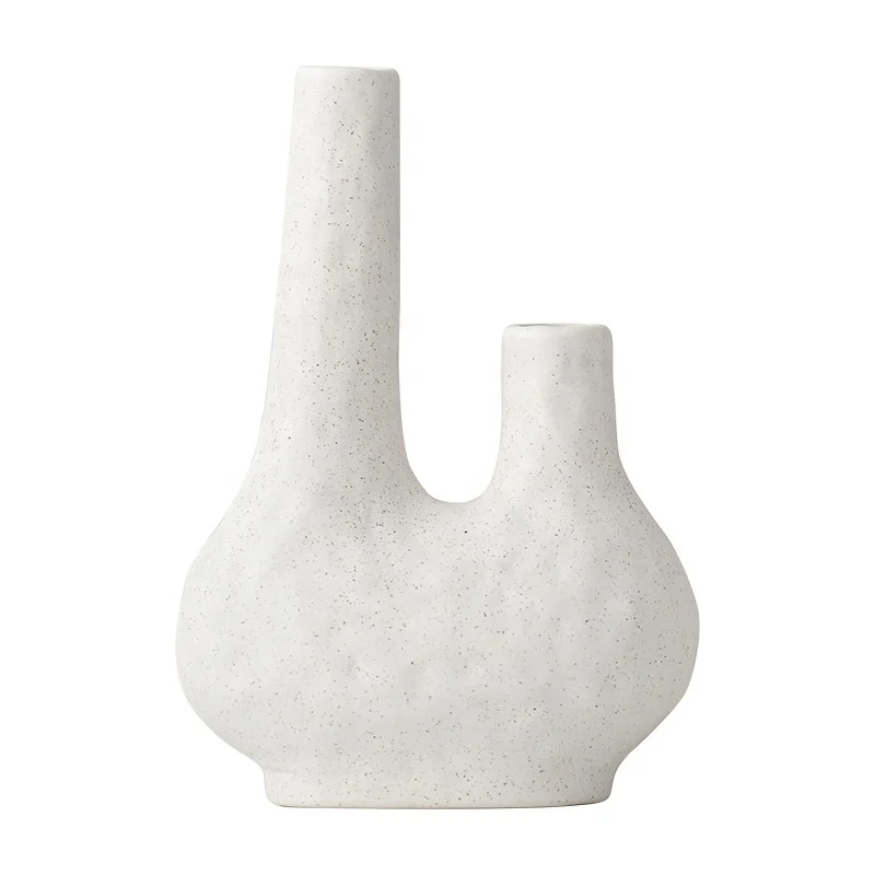 Nordic Rustic Boho Decoration Retro White Clay Pottery Flower Vase Minimalistic Small Ceramic Bud Vase for Shelf Home Decor