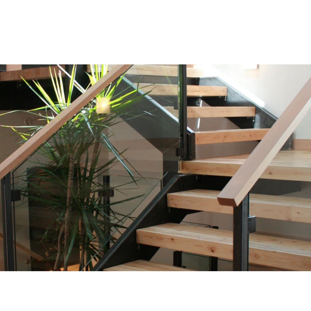 Popular Style Indoor Stainless Steel  Stair Balcony Railing Wooden Balustrade Timber Handrail High Quality Post Glass Railing