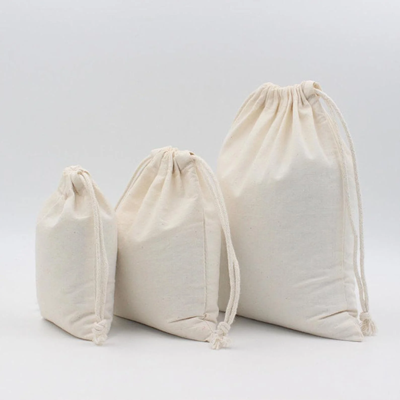 25*35 cm Beige Medium Cotton Canvas Drawstring Pouch Gift Jewelry Packaging Bags