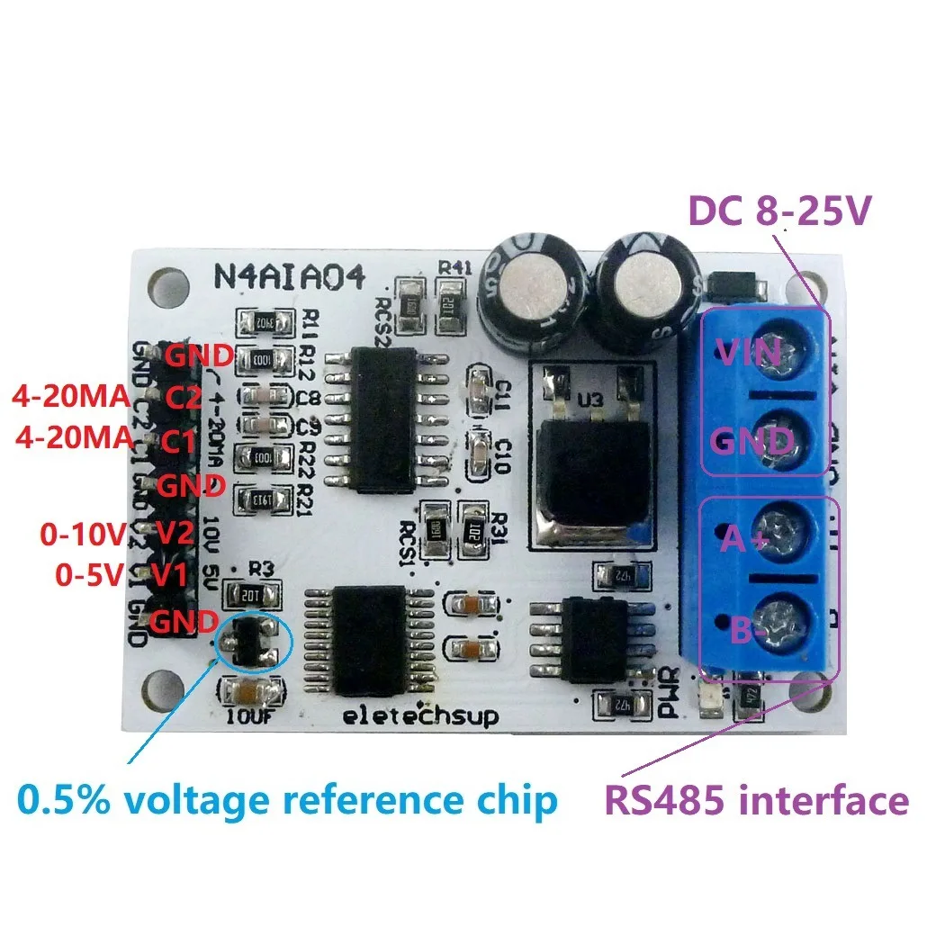 4-20MA RS485 Voltage and Current Analog Data Collector ADC Modbus RTU 03 06 Function Code