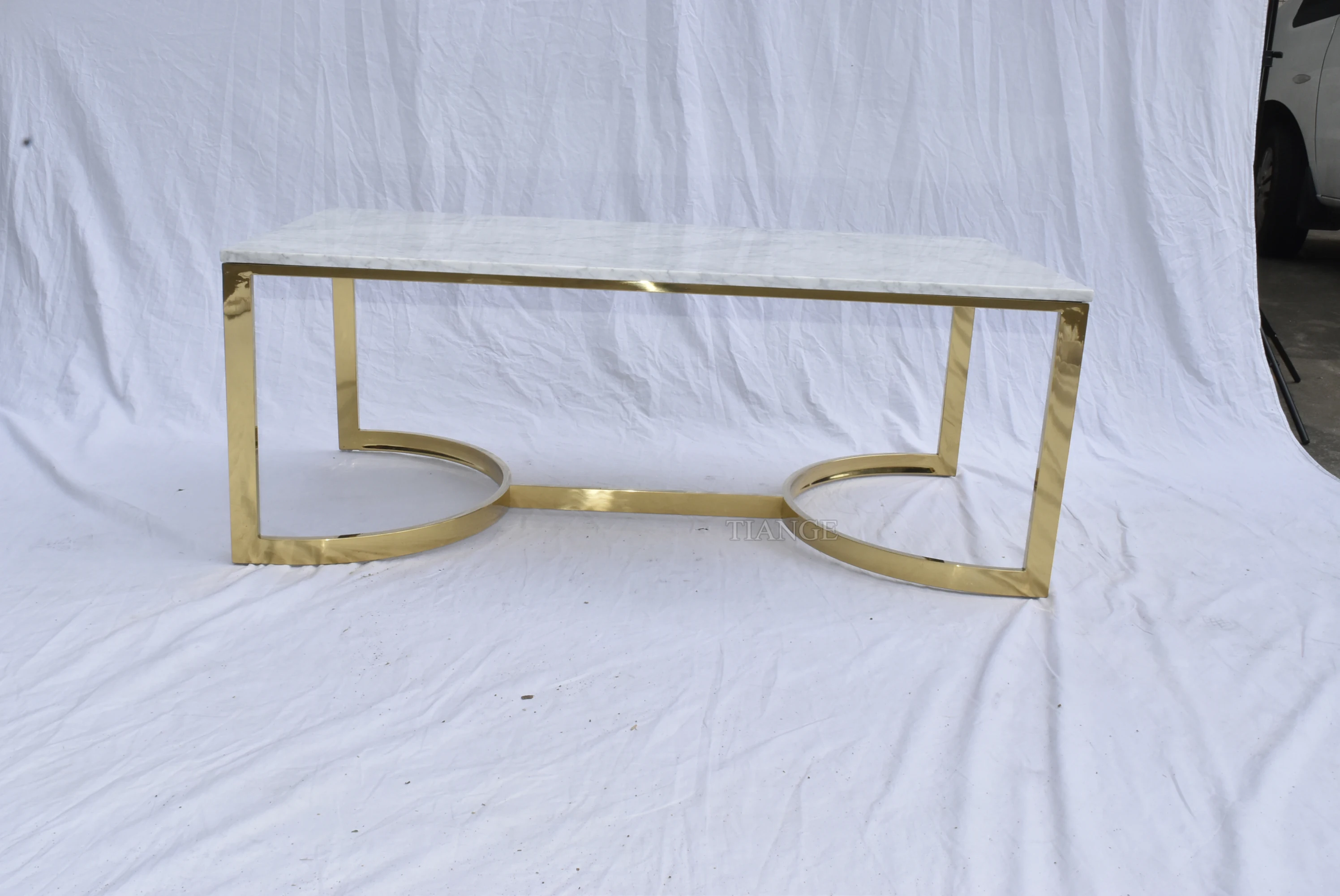 Blanchard Marquis Marble table polished brass-finished steel base and white marble top coffee table contemporary bedroom table