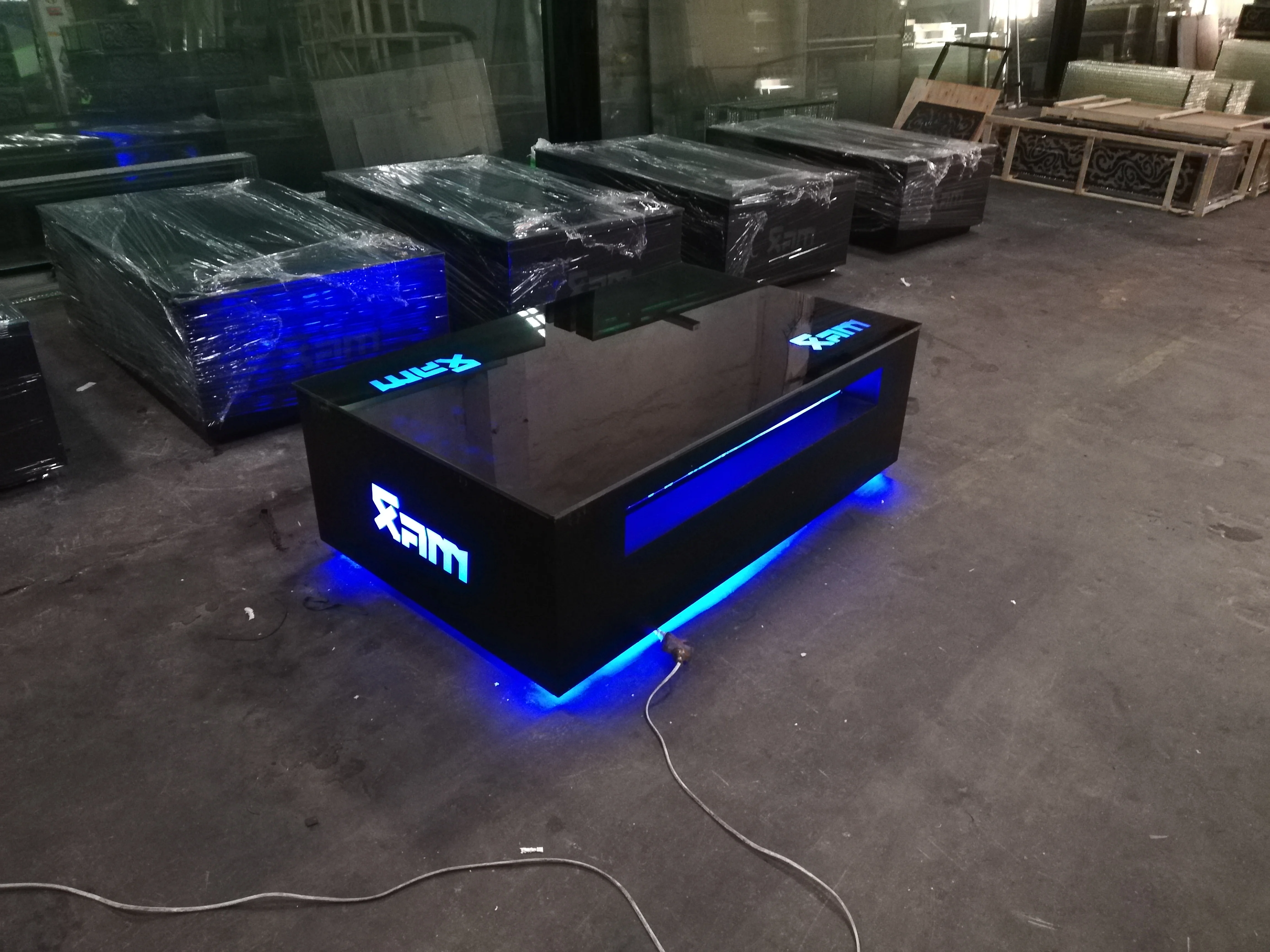 modern colorful led bar table with shelf black color glass coffee table lighted up bar table for disco