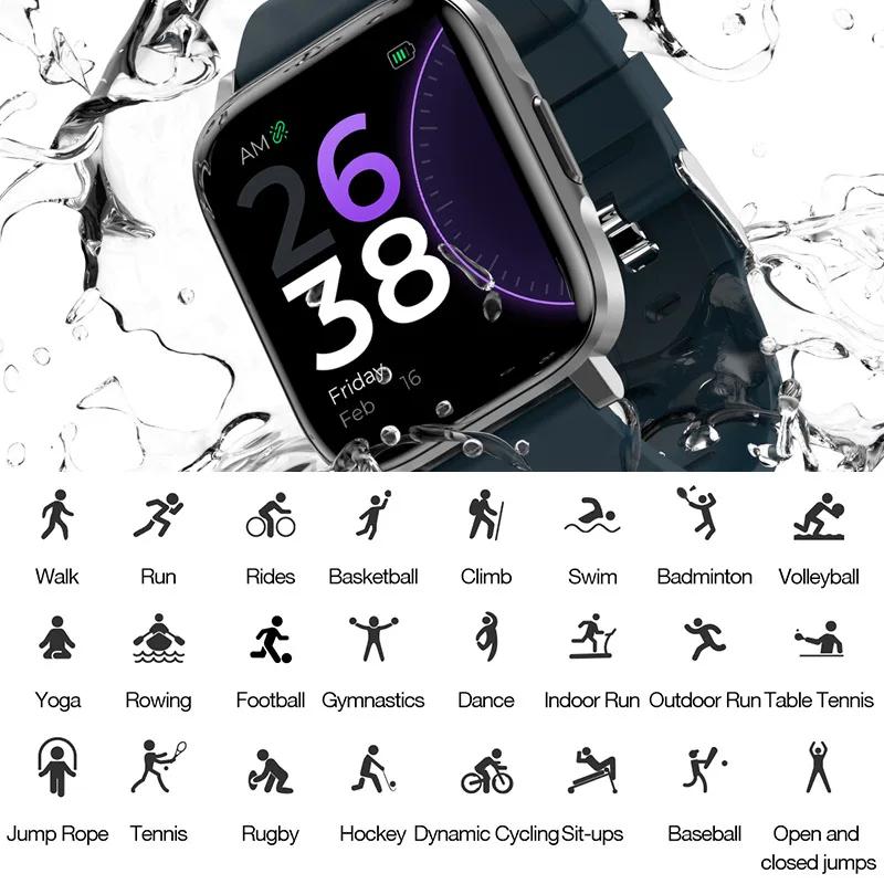 2023 Round Corner Large Screen Blood Pressure Blood Oxygen Body Temperature Heart Rate Monitoring Health Exercise Watch