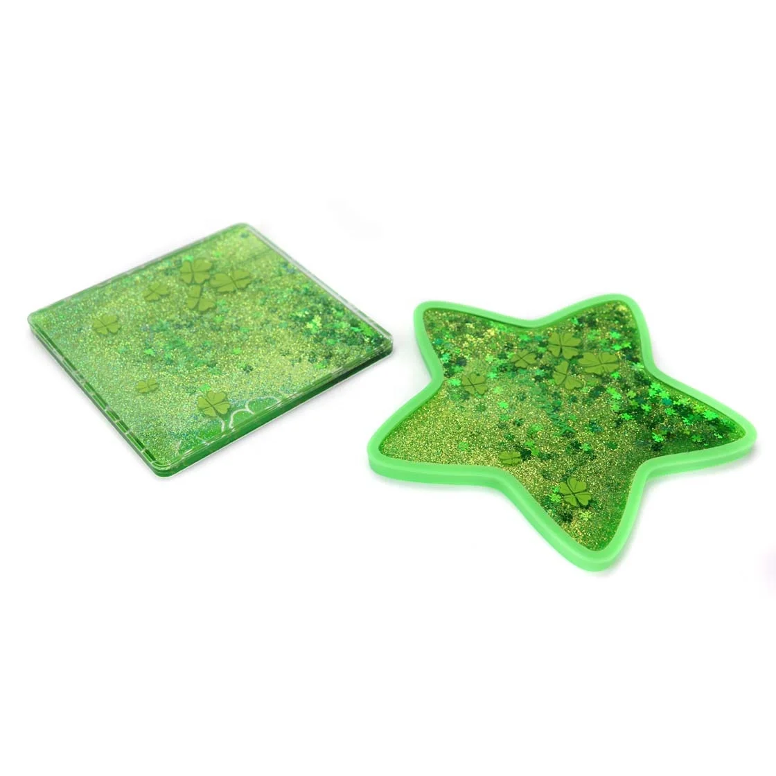 Customized UV Print Sparkle PC Silicone Promotion Gifts Star Shape Liquid Oil Aqua Waterfall Quicksand Glitter Coffee Coaster