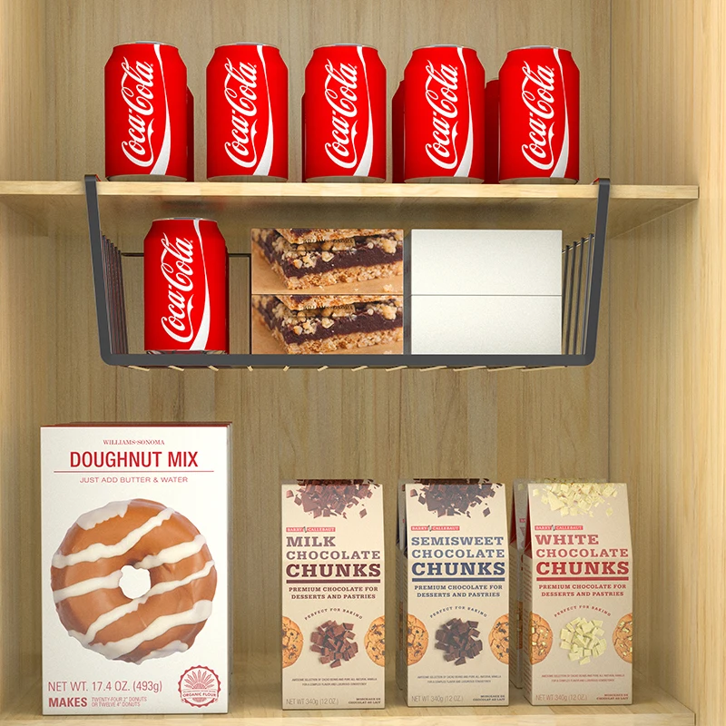 Kitchen Cabinet Black Basket Under Shelf Storage, Metal Wire Shelf Storage Rack Organizer