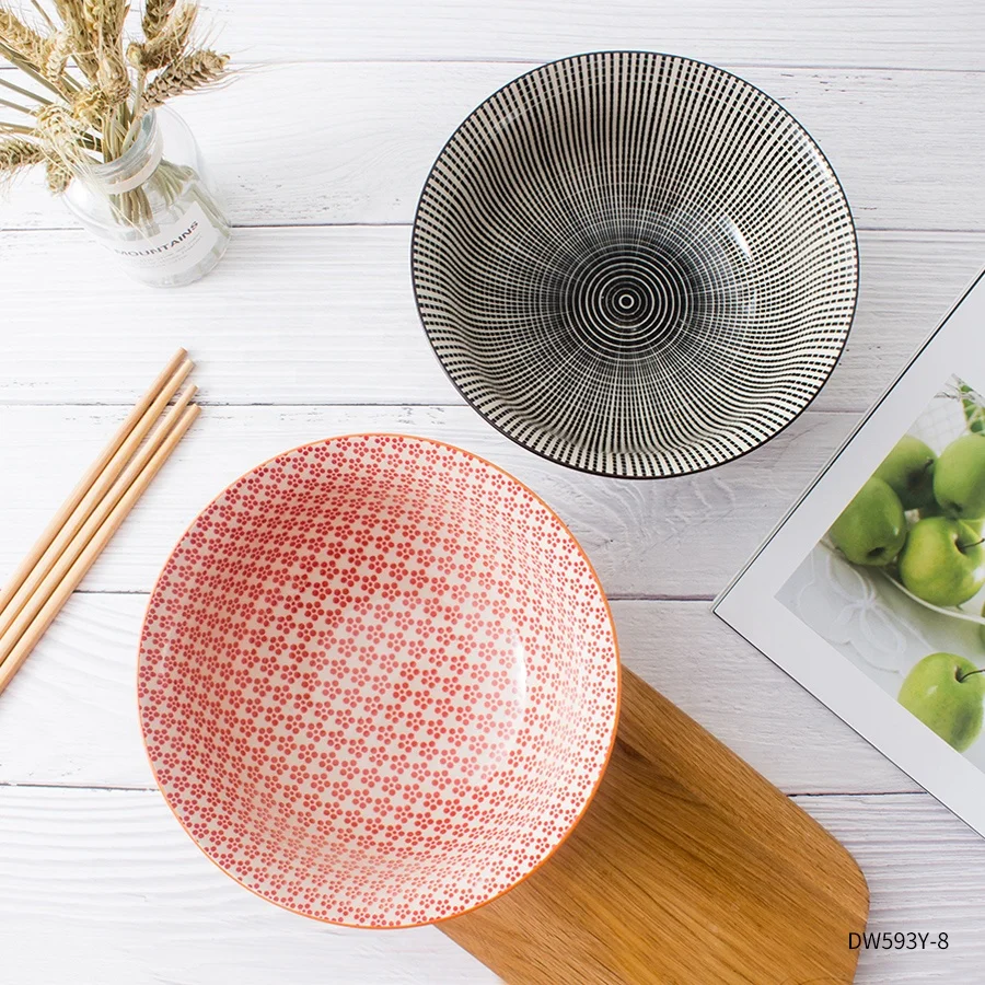 Китайские фарфоровые круглые чаши для хлопьев, недорогая керамическая миска для смешивания супа, лапши, риса, салата