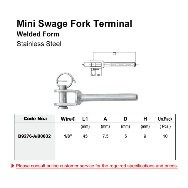 stainless steel mini swage fork tarminal welded form