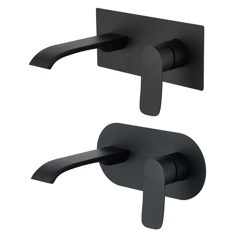 Sanitary Ware Single Handle Wall Mount Concealed Brass Black Wash Basin Mixer Faucets For Bathroom Hotel Villa