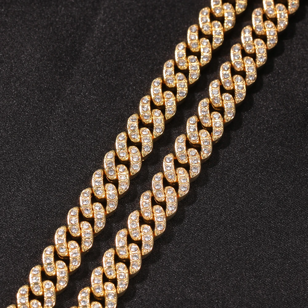 Hip Hop Alloy Rhinestones 9mm Cuban Link Chain Necklace Bracelets Cheap Rapper Jewelries for Men Women