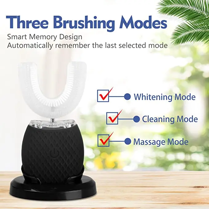 360 Sonic Automatic Electric Wireless Charging Food Grade Silicone U Shaped Toothbrush Adult With LED Light