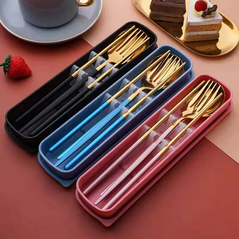 Luxurious Portable Utensils Reusable Stainless Steel Knife Spoon Fork Flatware Travel Cutlery Set Chopsticks Spoon Fork Set