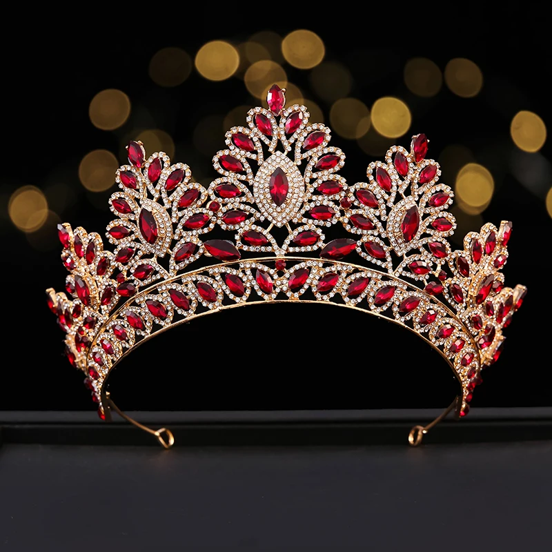 cheap large beauty queen crowns tall bridal wedding tiaras colorful AB leaf crystal crown for king