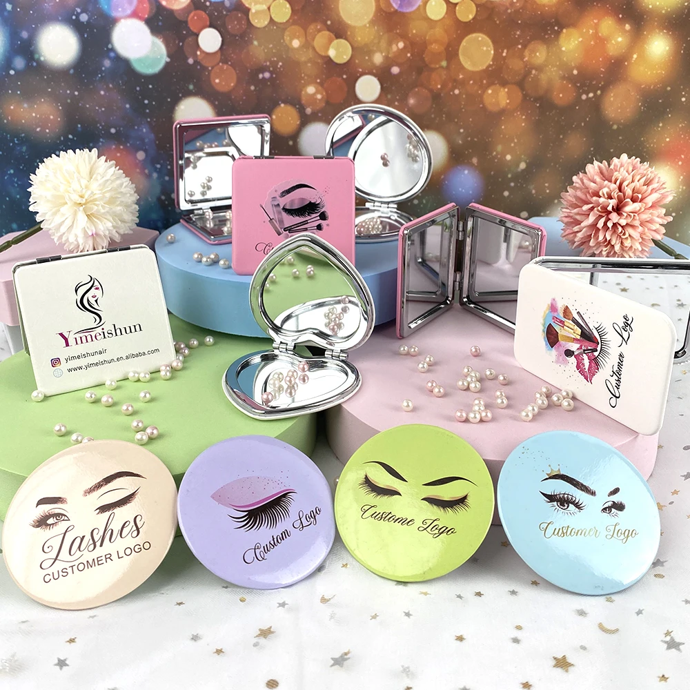 Custom All Shapes Pocket Mirror Vanity Espejo Private Label Small White pink Makeup Mirror Pocket Make Up Mirror