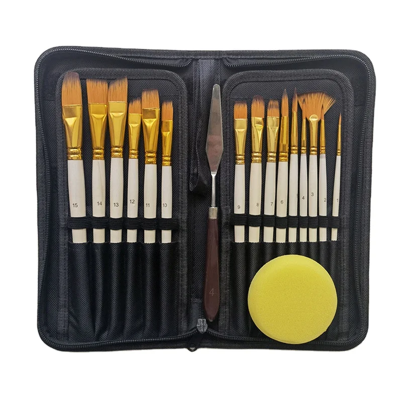 Artist Brush Wholesale 17pcs Set Professional Art PaintBrush With Canvas Bag For Art Painting