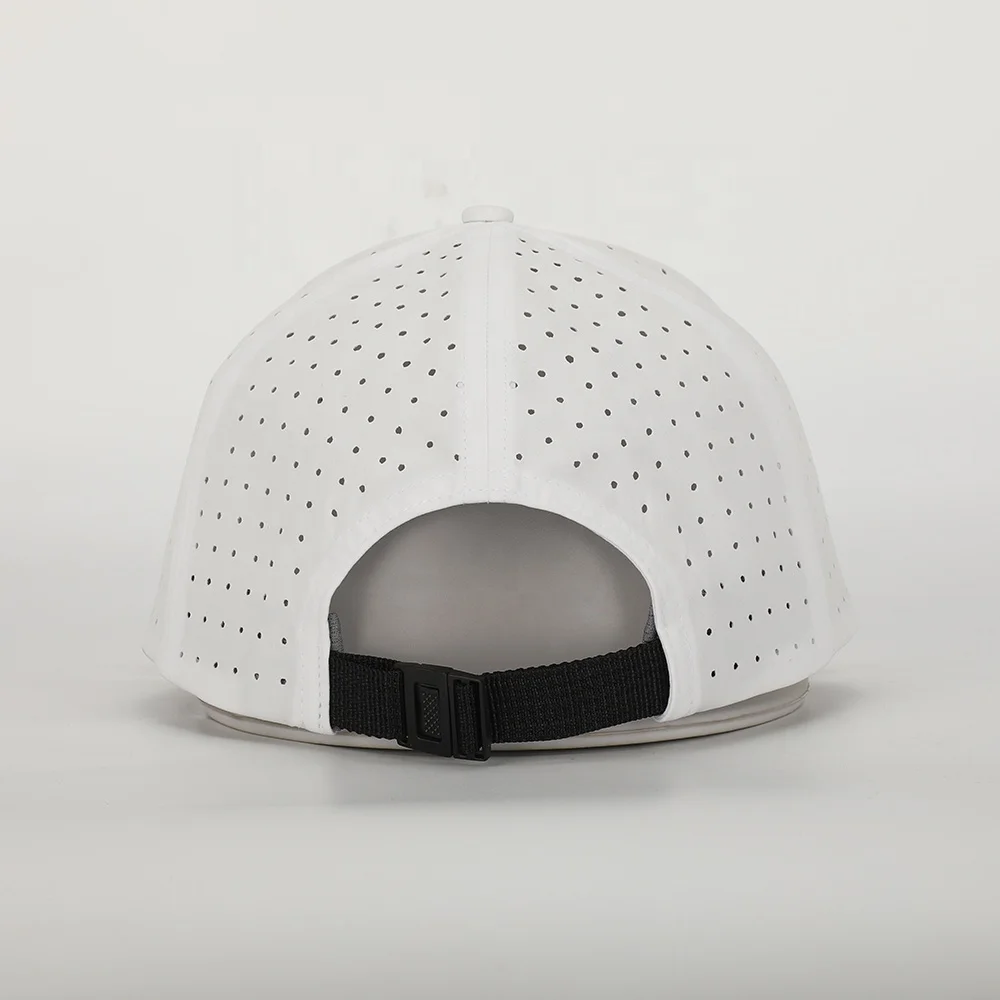 OEM Custom High Quality 6 Panel Reflective Printed Logo Laser Cut Hole Perforated Sport Performance Dad Hat,White Baseball Cap