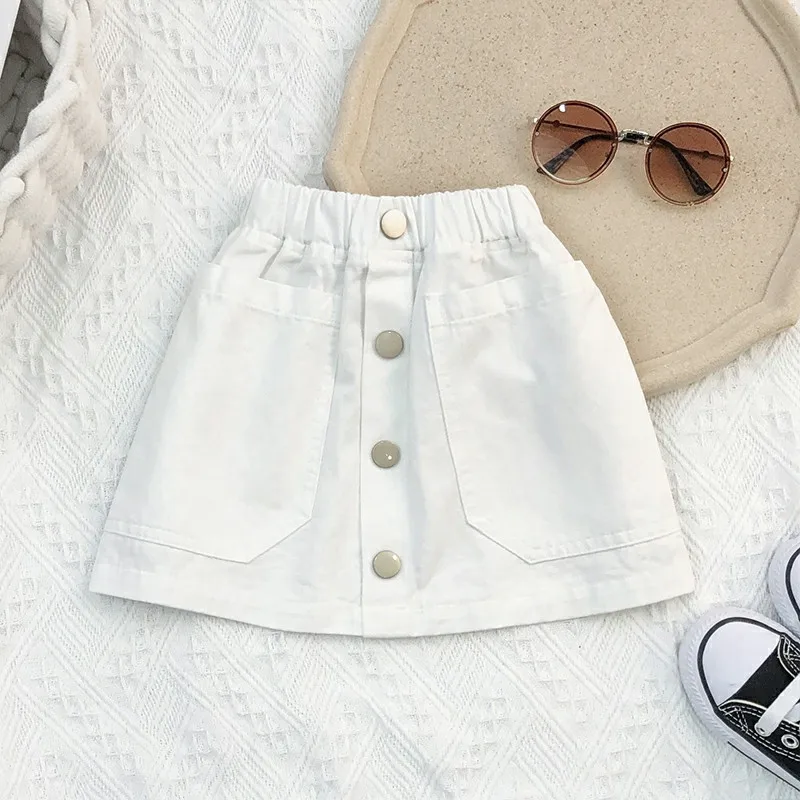 summer new arrival infant toddler baby girls denim skirt child kids solid blue yellow skirts wholesale