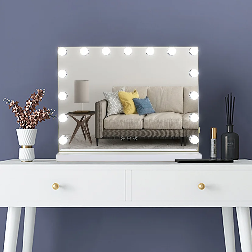 Table Mirror Wholesale USB Supply Dresser Table Large Standing Vanity LED Lighted Makeup Mirror Hollywood Mirror