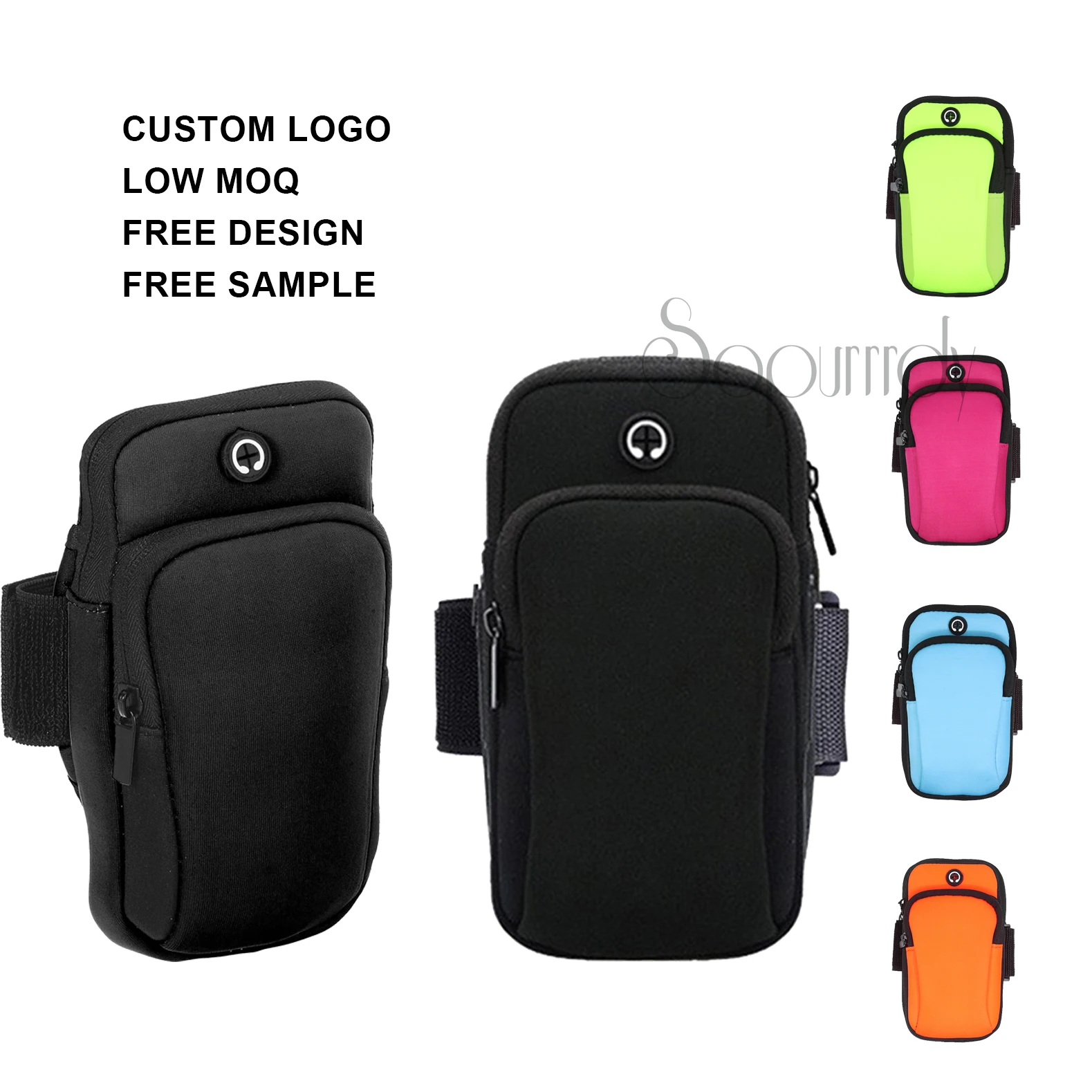 Custom Logo Phone Arm Band for Running Running Phone Carrier Armband Cell Phone Holder for Runners Black