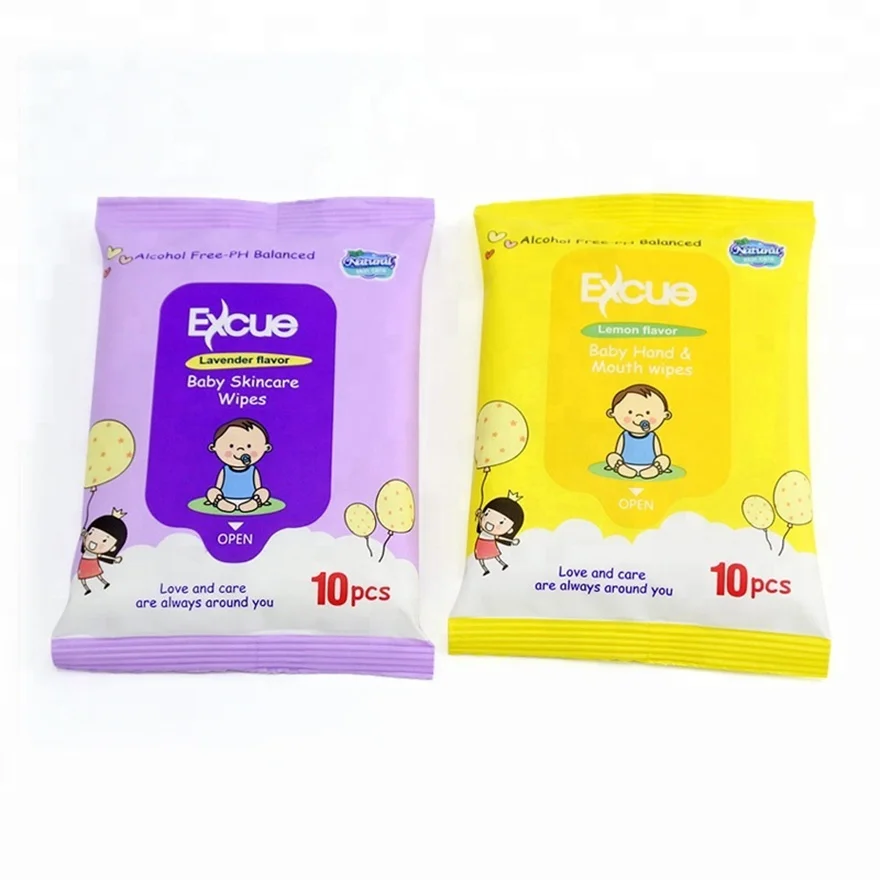 BaoJia water wipes baby Spunlace Nonwoven 10PCS mini Organic Babywipes Sensitive hygiene baby water wipes