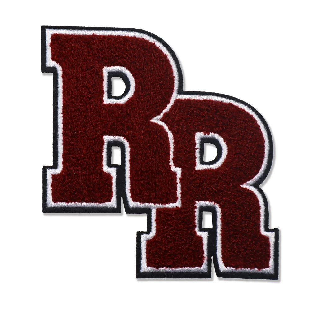 Heat Press 3d Embroidery Round Rock High School Logo Rr Chenille Letter Patch Iron On Patches Badge For Clothing