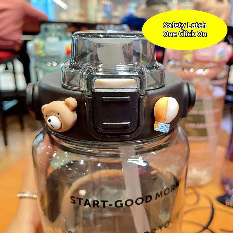 Custom Logo Reusable Gym Sports 2L Clear Motivational Half Gallon Plastic Water Bottle with Time Marker and Straw