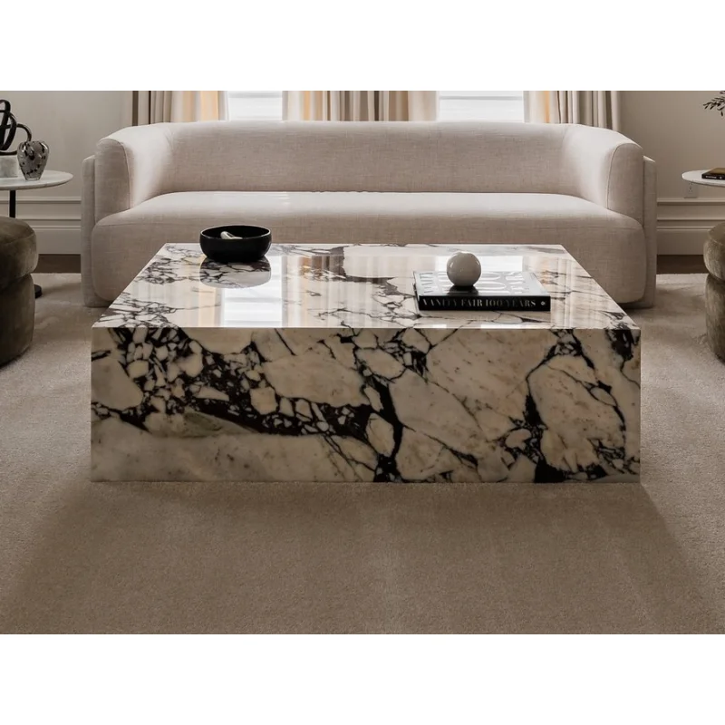 SHIHUI Customized Marble Low Plinth Living Room Luxury Natural Customized Luxury Calacatta Viola Marble Coffee Table