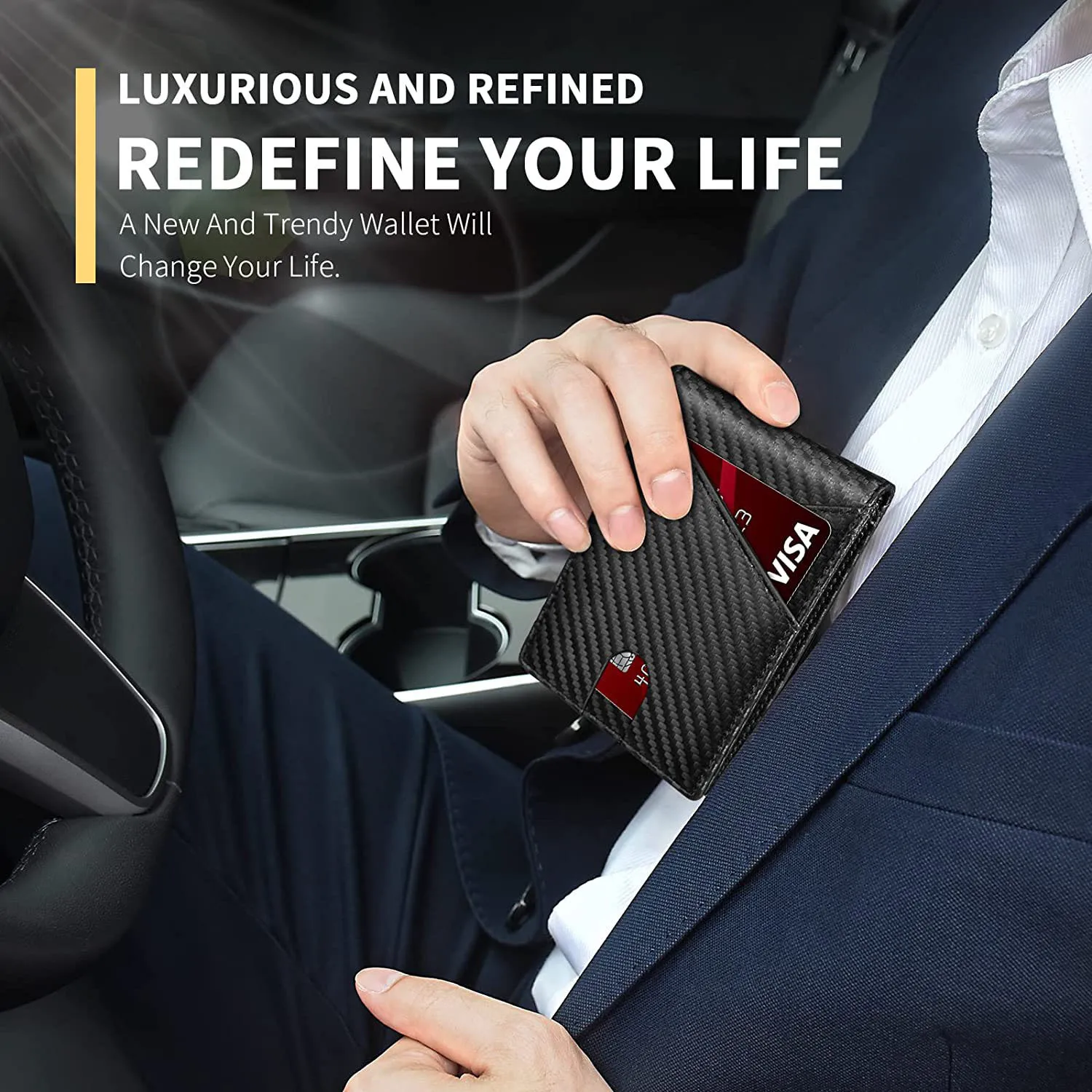 Роскошные мужские кошельки RFID -Blocking Tdollar с застежкой на шею, ультра-углеродное волокно, кошелек