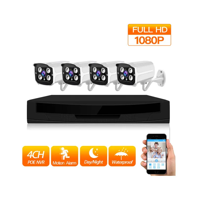 Беспроводная камера безопасности системы 4 канальный видео рекордер CCTV POE Комплект 2MP Открытый Wi-Fi сети IP камеры