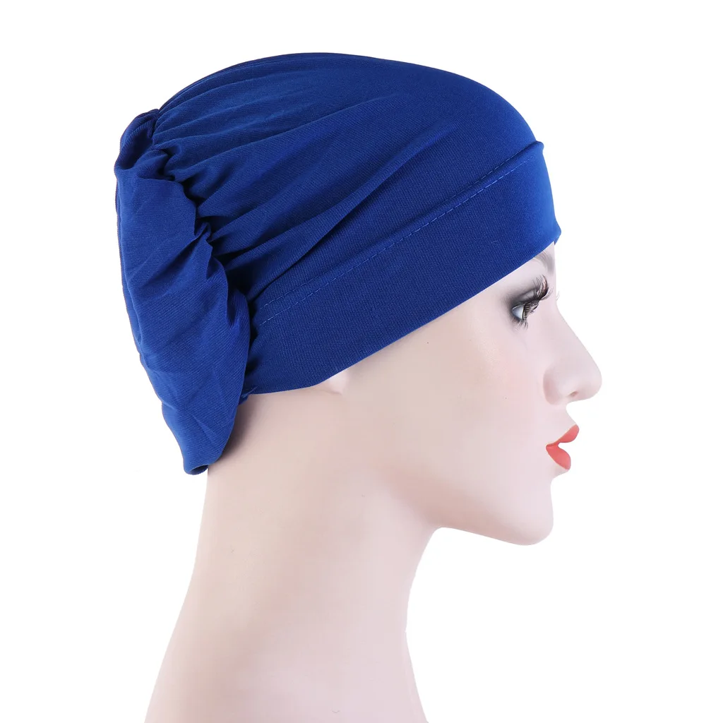 New Fashion Solid Color Bonnets With Head Wrap Women Turban Muslim Hat Bonnets