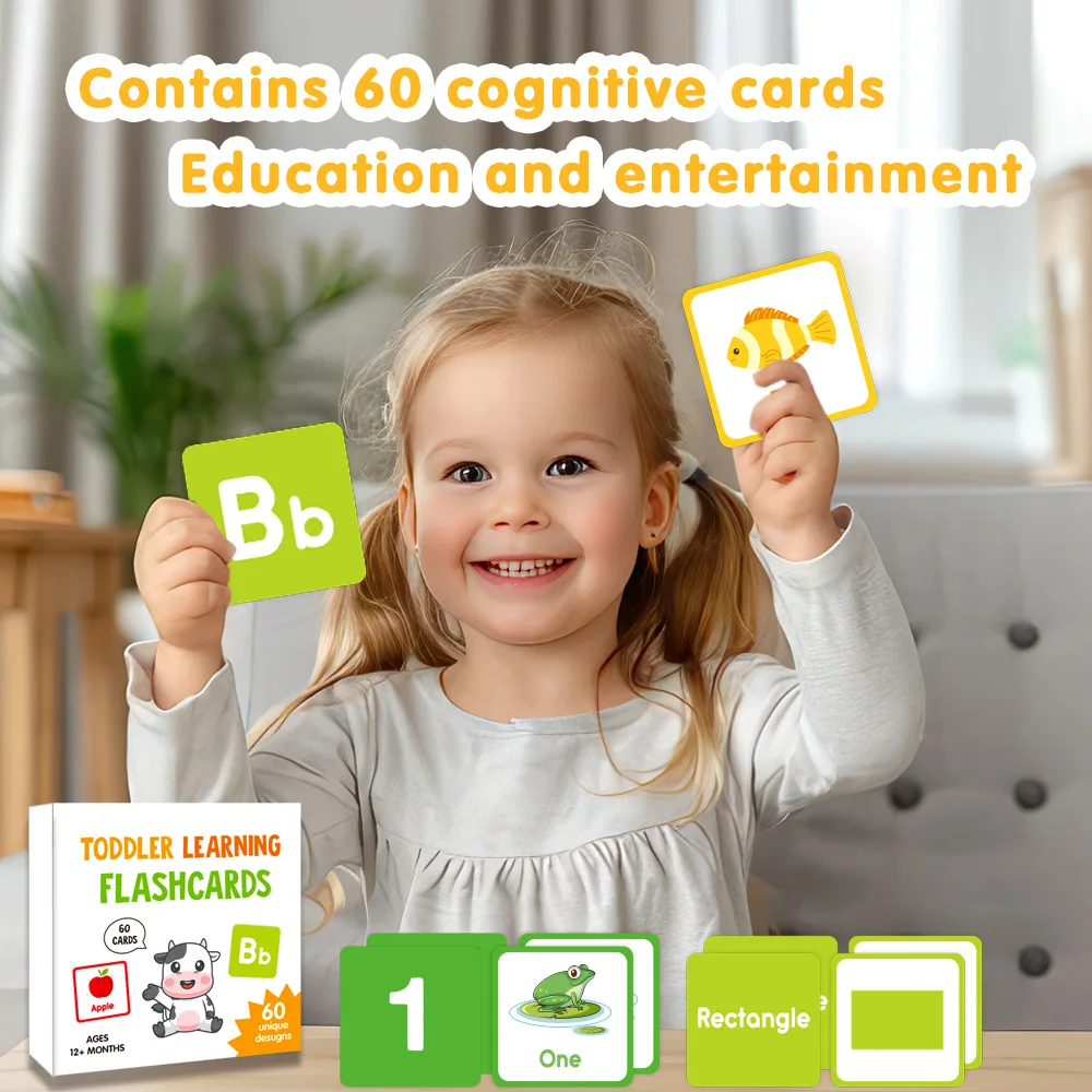 Newest 60 Pcs Early Leaning Toy Flashcards Children Learn Color Shape Number Word Cognition Education Flash Card for Toddlers