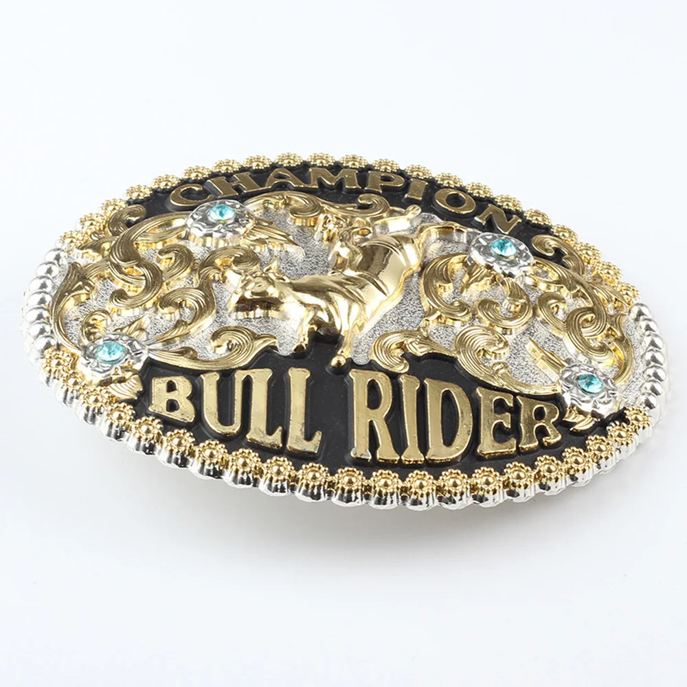 High Quality Metal Diamond Belt Buckle Western Cowboy Gold Bull Rider Belt Buckle