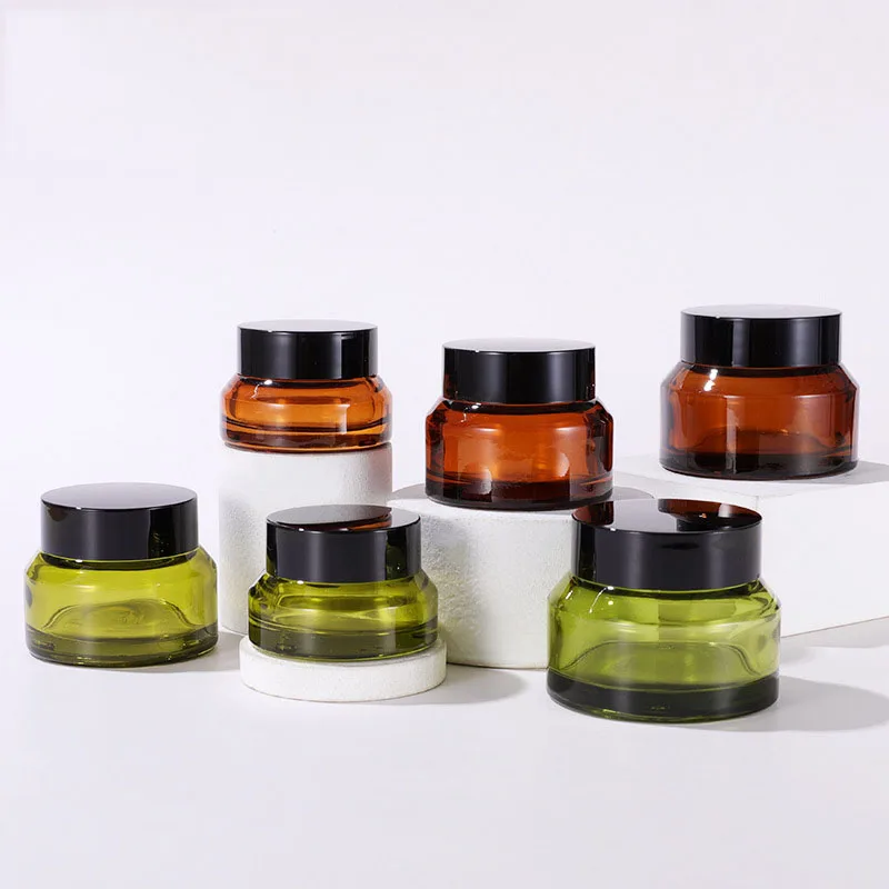 15g 30g 50g Green Brown Glass Cosmetic Oblique Shoulder Cream Jar for  Eye Skin Care Face Cream