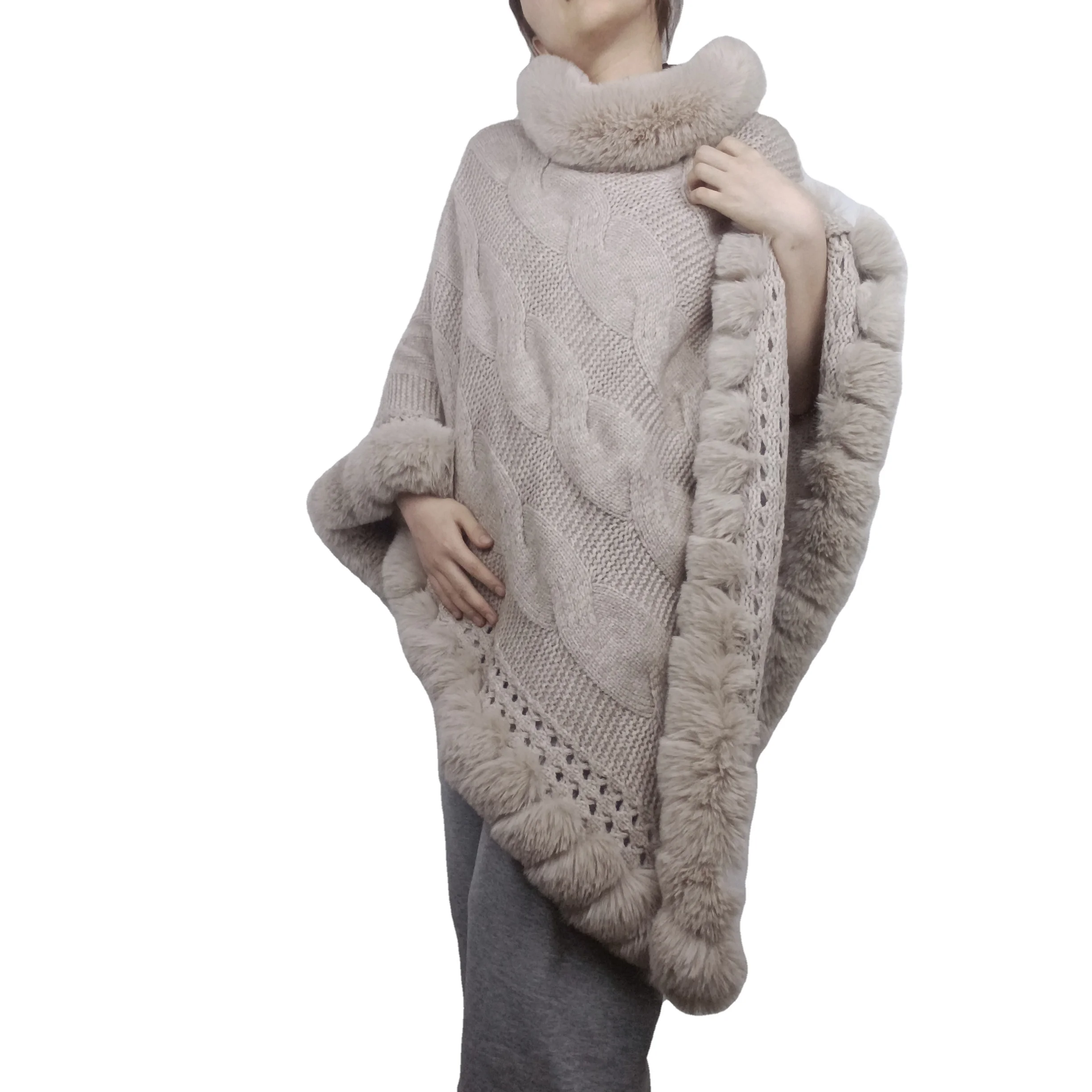 Winter Women Woolen Thickening Scarf Lady Warm Shawls Faux Fur Poncho Fashion Capes Lady Female Stole