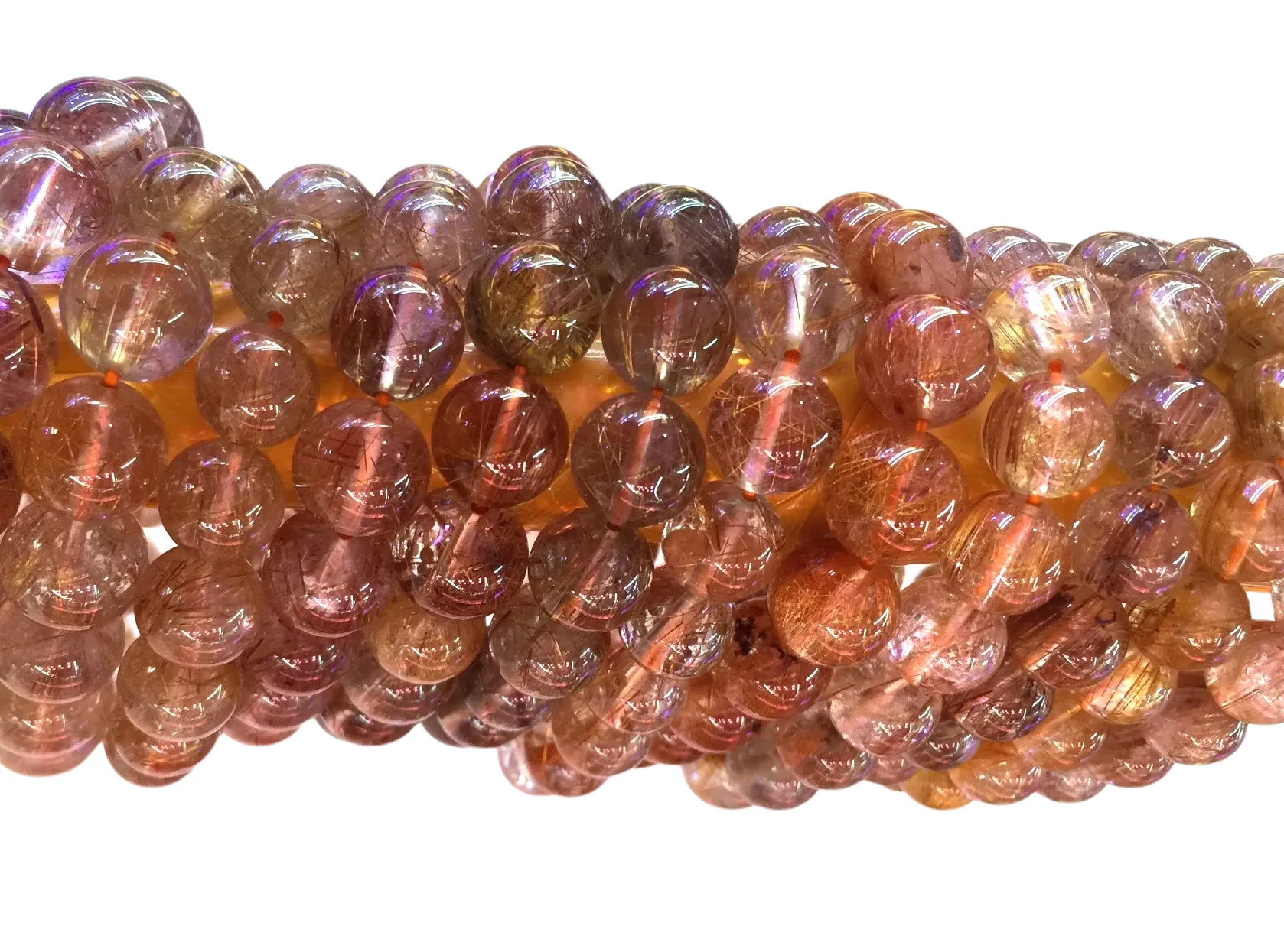 beads Copper Rutilated Quartz bracelet Round Natural Gemstone  Stone Beads