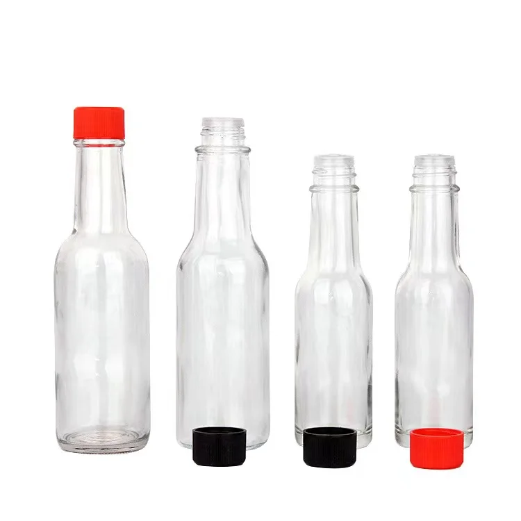 Clear 90ml 150ml  5oz Woozy Bottles Glass Hot Sauce Tomato Soy Sauce Bottles Vinegar Oil Bottle Cooking with Plastic Lid