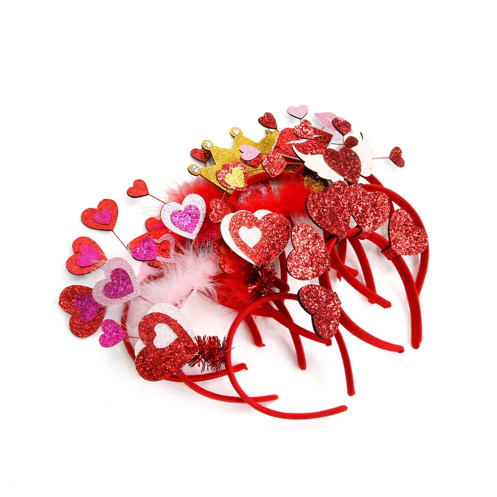 Valentines Heart Headband Glitter Hair Band Love Crown Red Girls Hair Accessories for Valentine Day Decoration Party Supplies