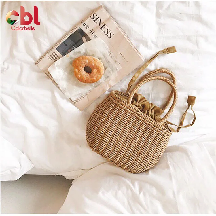 Соломенные сумки-тоуты из ротанга, плетеные круглые пляжные сумочки на шнурке, лето