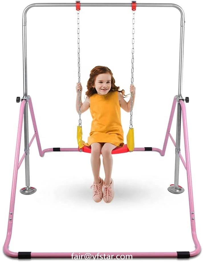 Hot Sale Home Exercise Mini Gymnastics Junior Training Bar Adjustable Kids Horizontal Bar With Rings, Swings, Basketball