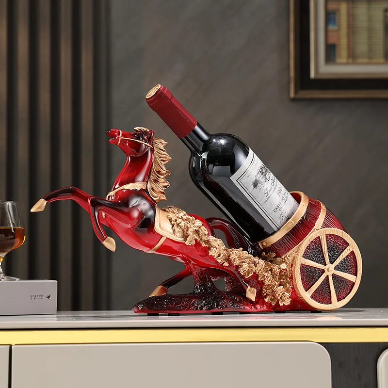 New Chinese horse wine rack decoration light luxury high-end porch side cabinet housewarming new home wine cabinet decoration
