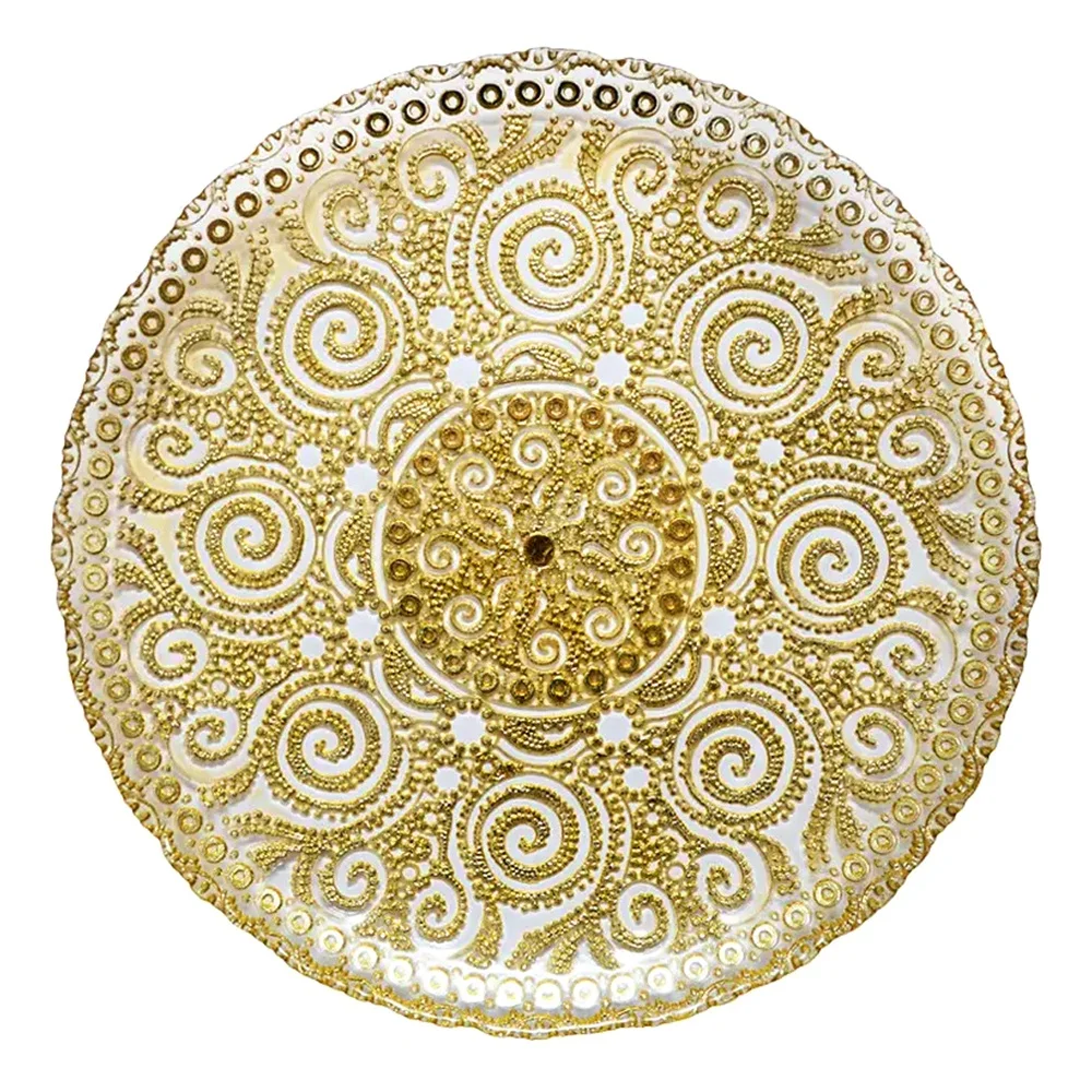 High-End Outdoor Wedding Scene Clear Glass Charger Plates With Exquisite Patterns For Leasing Company Wedding Decoration