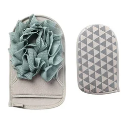 Wholesale Private Label Soft Flower Viscose Brush Body Scrubber Body Wash Bath Shower Mitts With thumb holes & PE Bath Ball