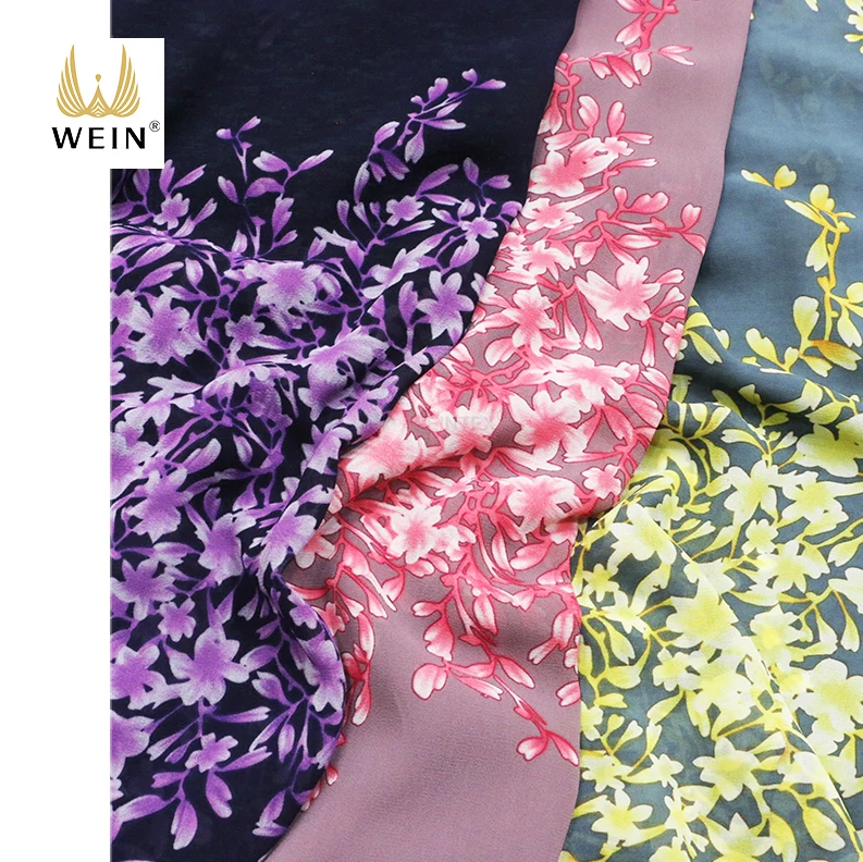 WI-B14 Popular slight elastic shiny crepe chiffon polyester printed woven fabric for abaya dress