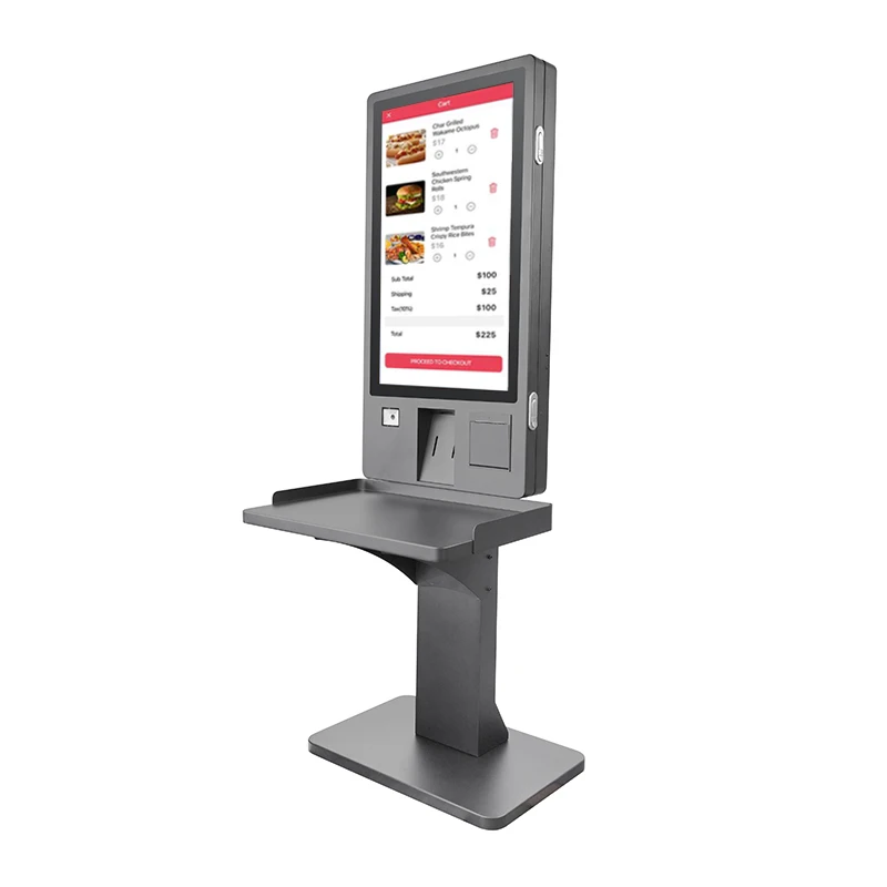 Factory Custom Metal Tray Self Service Touch Kiosk Machine Canteen Floor Standing Kiosk Payment Terminal
