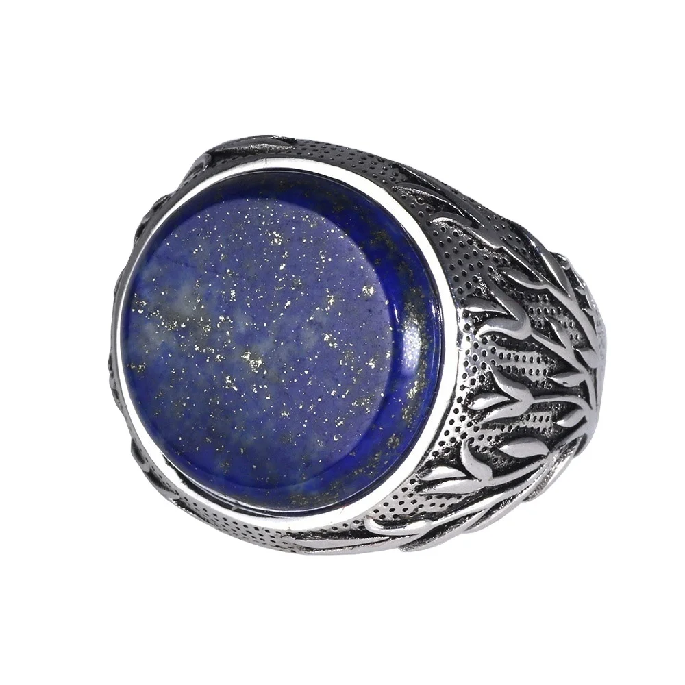 Genuine Solid 925 Sterling Silver Turkish Men Rings Natural Lapis Lazuli Tree Branches Engraved Turkish Finger Rings Man Ring